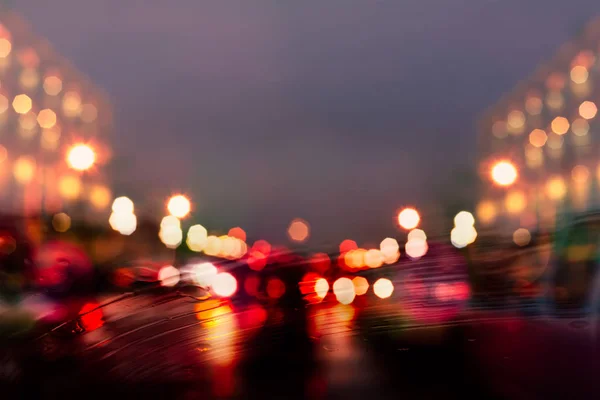 Rain Drops Car Window Abstract Bokeh Night City Background — Stock Photo, Image