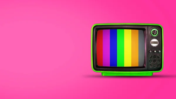 Stary Telewizor Zielony Lub Vintage Różowym Tle — Zdjęcie stockowe
