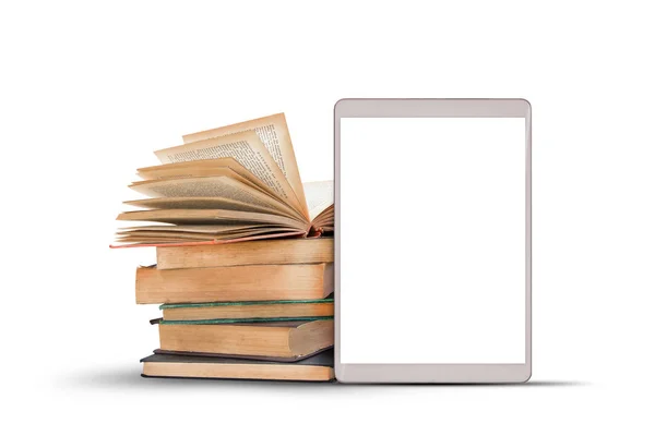 Boeken Tablet Computer Witte Achtergrond — Stockfoto