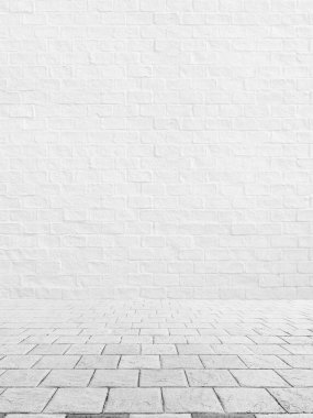 Açık taş blok kiremit zemin doku beyaz tuğla duvar