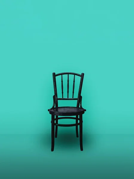 Old wood chair on green room background — Stock Photo, Image