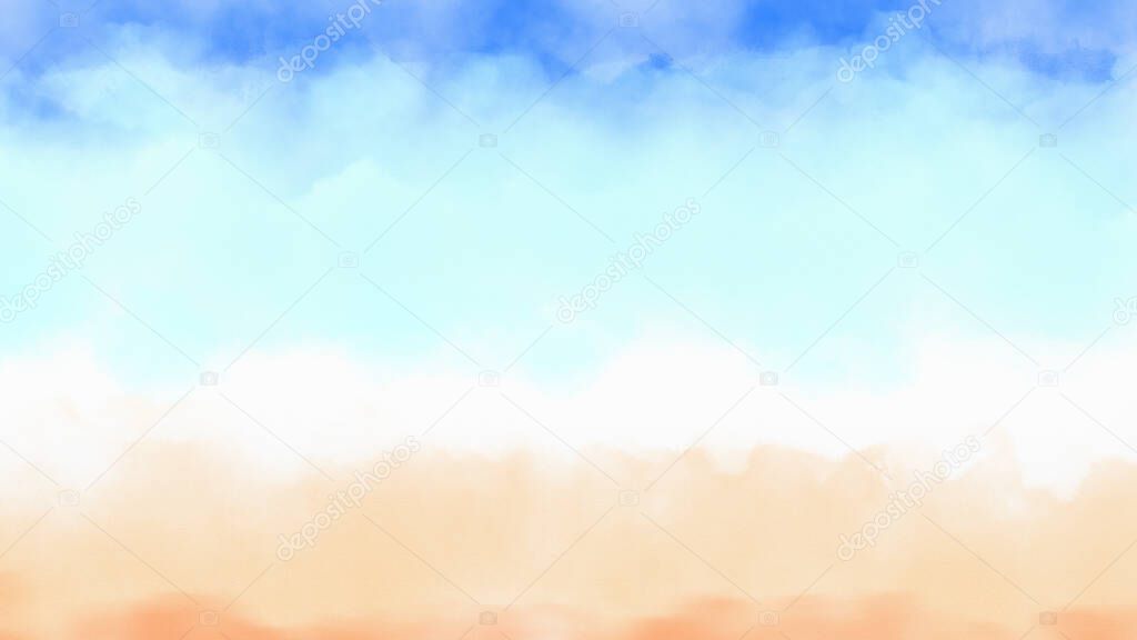  Illustration watercolor image of painting sand beach and sea natural abstract background.