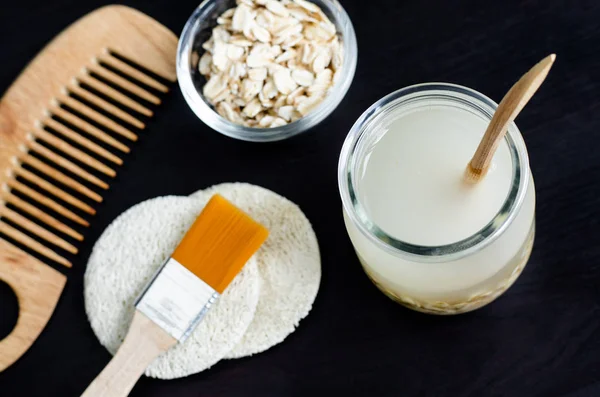 Homemade Oatmeal Face Cleanser Diy Oatmeal Milk Toner Natural Skin — Stock Photo, Image