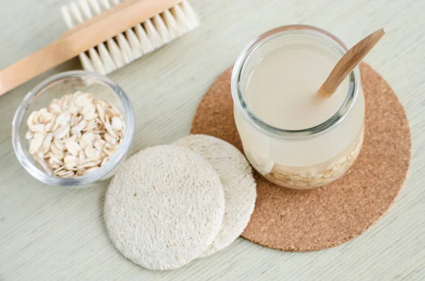 Homemade oatmeal face cleanser. DIY oatmeal milk or toner for natural skin care.