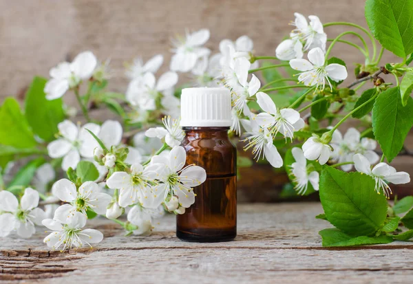 Small Bottle Essential Oil Tincture Infusion Perfume Old Wooden Background — Stock Photo, Image