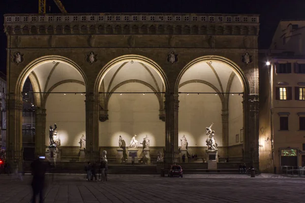 Florence Italie Octobre 2015 Vue Nuit Loggia Dei Lanzi Sur — Photo