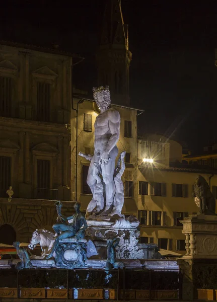 Florence Italie Octobre 2015 Vue Nocturne Fontaine Neptune Florence — Photo