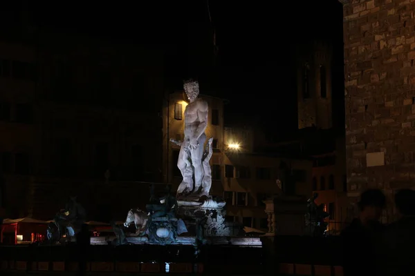 Florence Italie Octobre 2015 Vue Nocturne Fontaine Neptune Florence — Photo