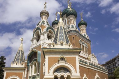 Nice, Fransa - 23 Nisan 2017: St Nicholas Ortodoks Katedrali Nice, Fransa