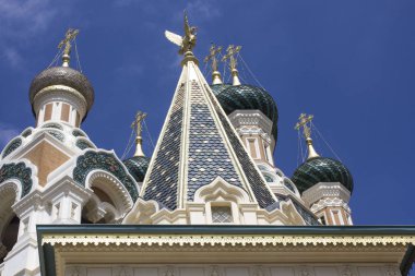 Nice, Fransa - 23 Nisan 2017: st.nicholas ortodox katedral çatı Nice, Fransa, ararken