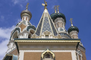 Nice, Fransa - 23 Nisan 2017: st.nicholas ortodox katedral çatı Nice, Fransa, ararken