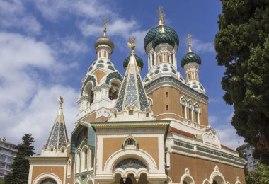 Nice, Fransa - 23 Nisan 2017: St Nicholas Ortodoks Katedrali Nice, Fransa