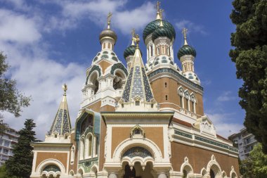 Nice, Fransa - 23 Nisan 2017: St Nicholas Ortodoks Katedrali Nice, Fransa