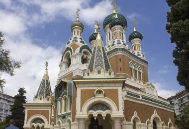 Nice, Fransa - 23 Nisan 2017: st.nicholas ortodox katedral çatı Nice, Fransa, ararken