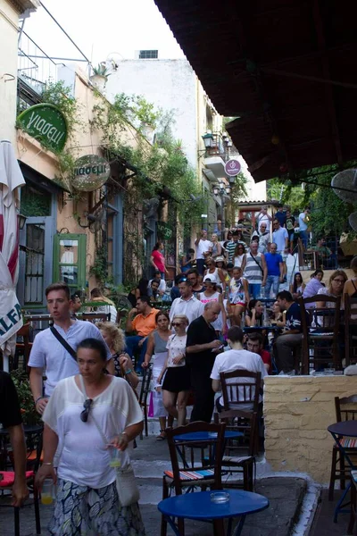 Atenas Grecia Agosto 2016 Calles Estrechas Atenas Donde Comer Beber — Foto de Stock