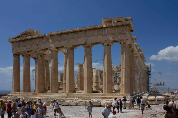 Athen Griechenland August 2016 Renovierungsarbeiten Parthenon Tempel Der Akropolis Von — Stockfoto