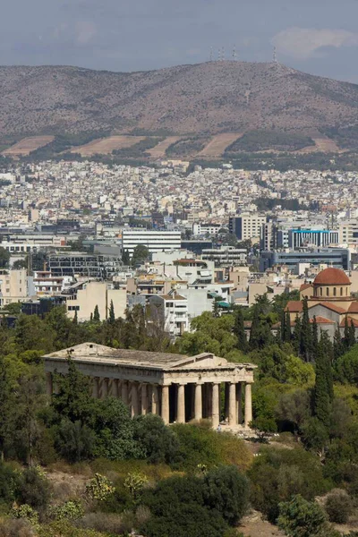 Atenas Grécia Agosto 2016 Vista Alto Templo Hefesto Com Paisagem — Fotografia de Stock