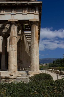 ATİNA, GREECE - 13 AĞUSTOS 2016: Antik Atina Agora 'daki Hephaestus Tapınağı