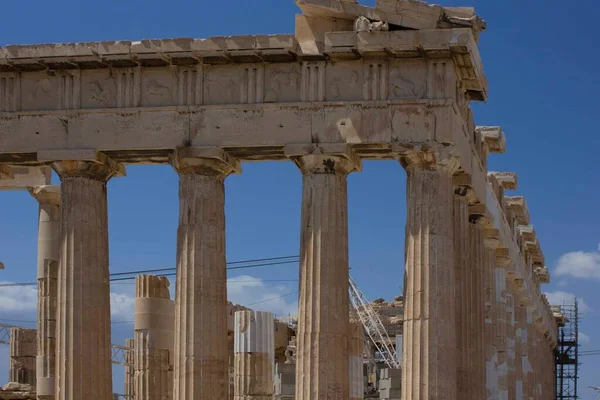 Atenas Grecia Agosto 2016 Detalle Arquitectónico Del Partenón Obras Renovación — Foto de Stock