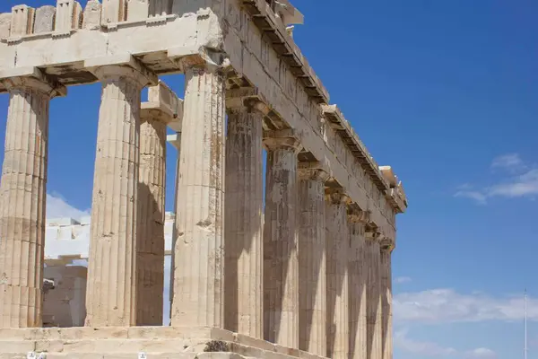 Atenas Grecia Agosto 2016 Detalle Arquitectónico Del Partenón Cielo Atenas — Foto de Stock