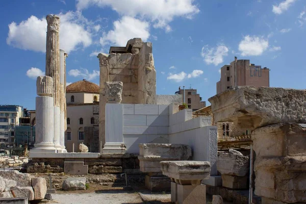 Athens Greece August 2016 Dagsutsikt Över Hadrianus Biblioteksruiner Aten Grekland — Stockfoto