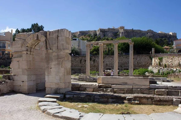 Atene Grecia Agosto 2016 Sul Sito Delle Rovine Della Biblioteca — Foto Stock