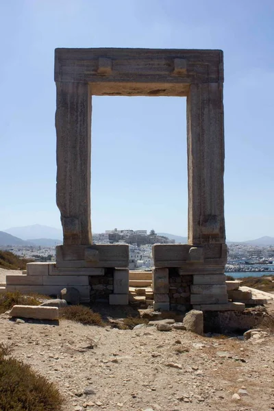 Naxos Greece August 2018 Day View Portara Marble Gate Naxos — Stock Photo, Image