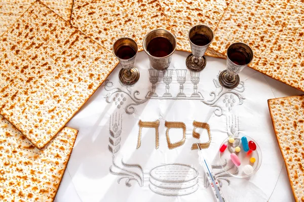 Food Drinks Pesakh Celebration Concept Jewish Passover Holiday — Stock Photo, Image