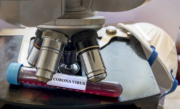 Microscope for laboratory viral and virus research. Photo of a medical microscope close-up