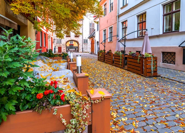 Rue Médiévale Dans Vieille Ville Riga Qui Est Capitale Grande — Photo