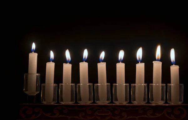 Hanuka Svíčky Menorah Černém Pozadí — Stock fotografie