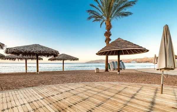 Manhã Praia Pública Central Eilat Famosa Estância Turística Cidade Recreativa — Fotografia de Stock