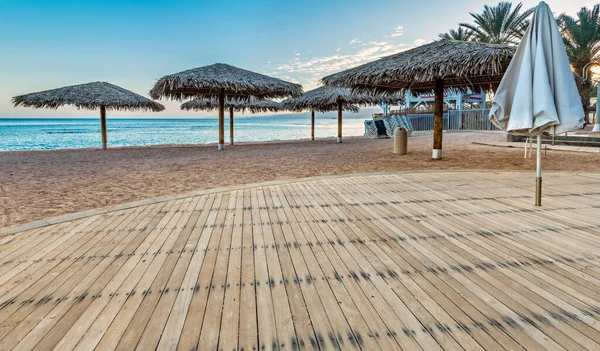 Manhã Praia Pública Central Eilat Famosa Estância Turística Cidade Recreativa — Fotografia de Stock