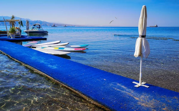 Relaxing atmosphere and facilities fro water sport activities at a beach of the Red Sea, Middle East