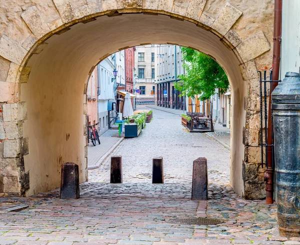 Matin Dans Les Rues Médiévales Vieille Ville Riga Lettonie Europe — Photo
