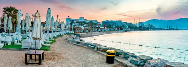 Matin Sur Plage Publique Centrale Eilat Célèbre Station Touristique Ville — Photo