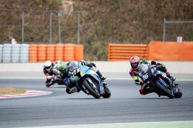 8 Temmuz 2017, Barcelona Pisti, Katalunya, İspanya; 24 Saat Katalunya Motosiklet Dayanıklılık Yarışı; (L-R) JOT Takımı 'ndan Fabien Waldura ve Moto Davranış Takımı' ndan Serge Giudici