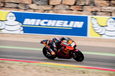 22nd September 2017, MotorLand Aragon, Alcaniz, Spain; MotoGP of Aragon, Friday free practice; Bradley Smith of the Red Bull KTM Factory Racing Motogp Team round the bend in the circuit of Motorland clipart