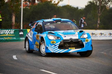5 Ekim 2017, Salou, Katalonya, İspanya; Yunan Jourdan Serderidis ve Belçikalı yardımcı pilot Frederic Miclotte, şantaj sırasında Jourdan Serderidis Citroen DS3 WRC 'de yarıştılar. 