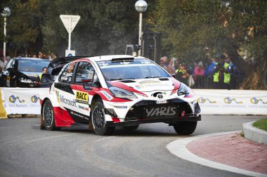 5 Ekim 2017, Salou, Katalonya, İspanya; Jari Matti Latvala ve Finlandiya 'nın yardımcı pilotu Miikka Anttila haraç kesme sırasında Toyota Gazoo Yarış WRT Yaris WRC ile yarışıyorlar. 