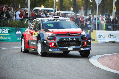 5 Ekim 2017, Salou, Katalonya, İspanya; Stéphane Lefebvre ve Fransız yardımcı pilotu Gabin Moreau, Citroen C3 WRC Toplam Abu Dabi WRT 