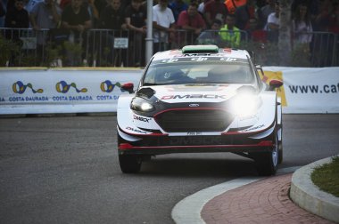 5 Ekim 2017, Salou, Katalonya, İspanya; Büyük Britanya 'dan Elfyn Evans ve yardımcısı Daniel Barritt, şantaj sırasında M Sport World Rallisi ekibi Ford Fiesta WRC' de yarıştılar. 