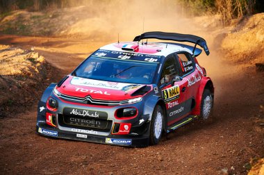 5 Ekim 2017, Salou, Katalonya, İspanya; Stéphane Lefebvre ve Fransız yardımcı pilotu Gabin Moreau, Citroen C3 WRC Toplam Abu Dabi WRT 