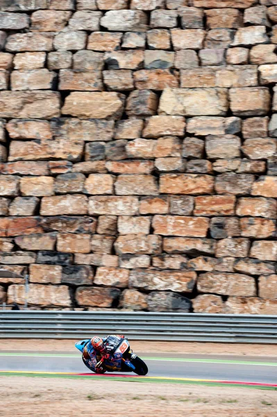 2017年9月22日 スペイン アルカニス州アラゴン Motogp無料練習 Marc Vds Motogpチームのティト ラバトが背景にあるモーターランドの象徴的な壁を曲げ — ストック写真