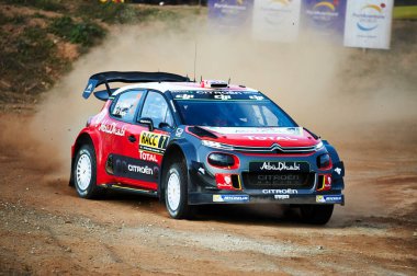 5 Ekim 2017, Salou, Katalonya, İspanya; Büyük Britanya 'dan Kris Meeke ve İrlandalı yardımcı pilotu Paul Nagle, Citroen C3 WRC Toplam Abu Dabi WRT' de yarışacaklar. 