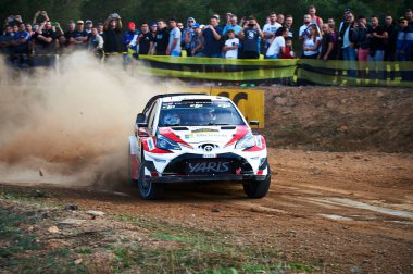 5 Ekim 2017, Salou, Katalonya, İspanya; Esapekka Lappi ve Finlandiya 'nın yardımcı pilotu Janne Ferm haraç kesme sırasında Toyota Gazoo Yarışı WRT Yaris WRC ile yarışıyorlar. 