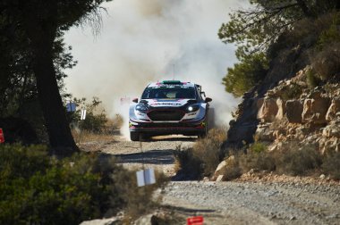 6 Ekim 2017, Terra Alta, Katalonya, İspanya; Büyük Britanya 'dan Elfyn Evans ve yardımcısı Daniel Barritt Terra Alta sahnesinde M Sport World Ralli ekibi Ford Fiesta WRC ile yarışıyorlar.