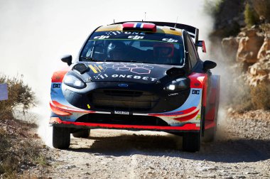 6 Ekim 2017, Terra Alta, Katalonya, İspanya; Mads Ostberg ve Norveçli yardımcı pilotu Torstein Eriksen Terra Alta sahnesi sırasında M Sport World Rally Team Ford Fiesta WRC 'de yarıştılar.