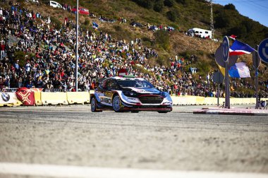 8 Ekim 2017, Riudecanyes, Katalonya, İspanya; Büyük Britanya 'dan Elfyn Evans ve yardımcısı Daniel Barritt, Riudecanyes SS 15 Sahnesi sırasında M Sport World Rally Team Ford Fiesta WRC' de yarışıyorlar. 