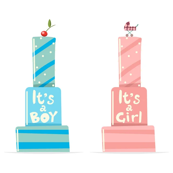 Baby Shower Cake Text Boy Girl Vector Cartoon Design Elements — Stock Vector